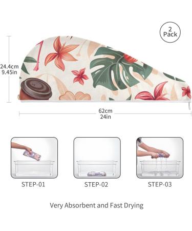 Flamingo Flowers Coffee Hair Towel 2 Pack | Super Absorbent Quick Dry Hair Turbans for Women & Girls - Buy Online on GoSupps.com
