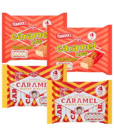 Caramel Wafer Bundle With Tunnocks Caramel Log Wafer Biscuits 4x32g x2 and Real Milk Chocolate Caramel Wafer Biscuits 4x30g x2 (4 Pack) - Buy Online on GoSupps.com