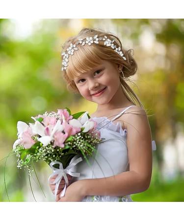 Tanfeine Silver Flower Girl Headband - Princess Crystal Pearl Hair Accessory for Wedding, Birthday Party & First Communion - Buy Online on GoSupps.com