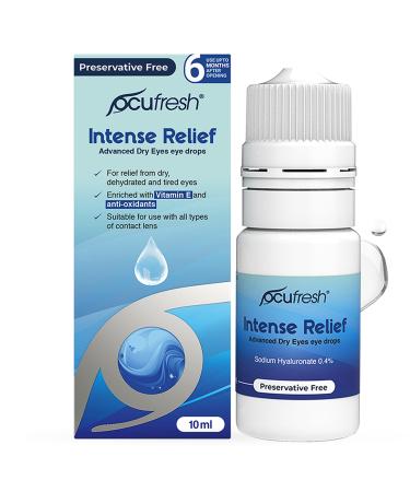 Ocufresh Relief - Preservative Free Eye Drops in FreshLock Bottles - 0.4% Sodium Hyaluronate with Vitamin E for Dry Eyes Treatment 10.00 ml (Pack of 1)