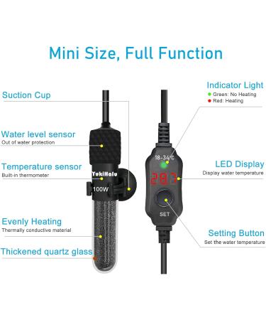 Yukihalu Mini Aquarium Heater 25W 50W 100W 200W with Thermometer & Controller - Ideal for 1-150L Aquariums - Buy Online on GoSupps.com