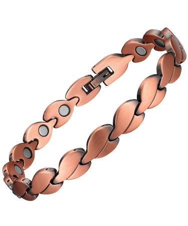 MagEnergy Pure Copper Magnetic Bracelet for Women Copper Wristband with 3500 Gauss Magnets Adjustable Jewelry Gifts Leaf Design