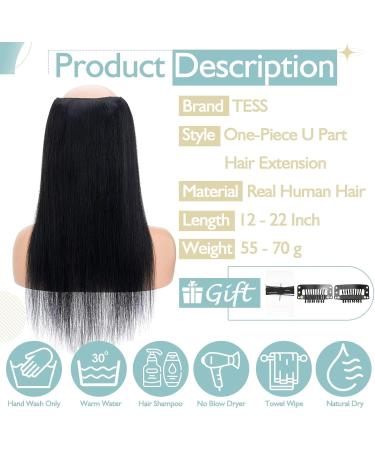 TESS One Piece Black Hair Extensions Clip in Real Hair Clip in Human Hair Extensions Clip in Hair Extension Real Human Hair 14 inch 1 Jet Black - Buy Online on GoSupps.com