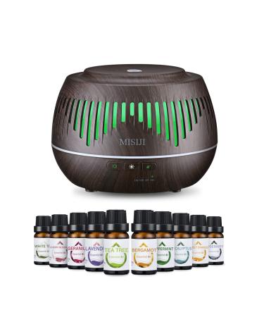 Aromatherapy Diffuser with 10 Essential Oils Set, 500ML Aroma Humidifier for Essential Oil Large Room, Bedroom Vaporizers Cool Mist Humidifier Gift Set TZ001