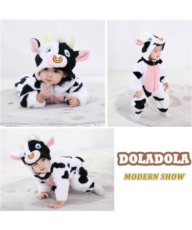 Doladola Unisex Baby Onesie - Animal Cartoon Cat Jumpsuit - Hooded Romper Outfit for Toddlers (0-3 Months) - Cow Design - Buy Online on GoSupps.com