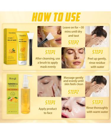Dongcill Facial Mask with Turmeric and Vitamin C Set Vitamin C PeelOff Mask + Turmeric Facial Cleanser Cleansing Foam for a Radiant Complexion Against Dark Spots Against Acne - Buy Online on GoSupps.com