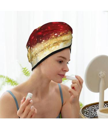 Hair Towel Wrap with Button - Fast Drying Hair Turban - Red Gold Glitter Head Towel - Buy Online on GoSupps.com