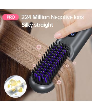 Cordless Hair Straightener Brush - Portable Straightening Comb with 9600mAh Battery Plasma Technology 9 Temperature Settings & LED Display for Travel & Home - Metallic Grey - Buy Online on GoSupps.com