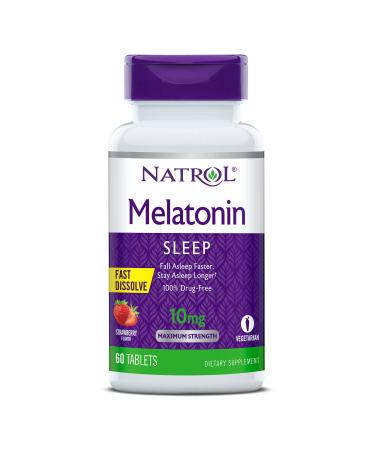 Natrol Melatonin Fast Dissolve Tablets, Helps You Fall Asleep Faster, Stay Asleep Longer, Easy to Take, Dissolve in Mouth, Strengthen Immune System, Maximum Strength, Strawberry Flavor, 10mg, 60 Count