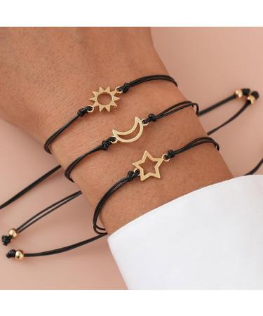 Buy Oralgos Silver Friendship Bracelets - Hand-Woven Sun Moon Star Designs | Adjustable Sister Jewelry - Buy Online on GoSupps.com