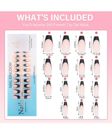 Shop 240PCS French Tips Gel x Nail Tips - Long Coffin Press On Nails in Black-Natural White | Pre-Applied Tip Primer & Base Coat for DIY Nail Extensions - Buy Online on GoSupps.com