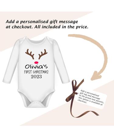 Personalised My First Christmas Baby Grow Outfit | Unisex 3-6 Months | Gender Neutral Xmas Vest for Newborn Boys & Girls - Buy Online on GoSupps.com