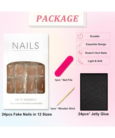 24 Pieces Short Press On Nails - Nude Angular Full Cover with White Flowers | French Acrylic Fingernails for Women & Girls | DIY Manicure Decoration - Buy Online on GoSupps.com
