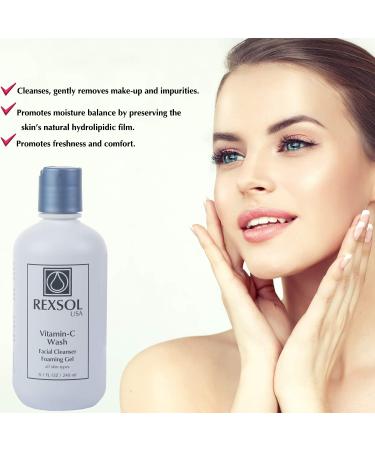 REXSOL Vitamin C Foaming Gel Face Wash | Anti-Aging Facial Cleanser for Sensitive Skin | Natural Daily Cleanser with Vitamins A & E - 8.1 OZ - Buy Online on GoSupps.com