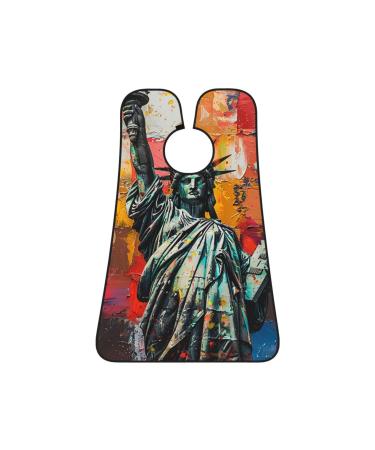 Colorful Statue of Liberty Print Beard Bib Apron Non-Stick Beard Men's Hair Catcher for Shaving Gifts for Men. One Size Black2
