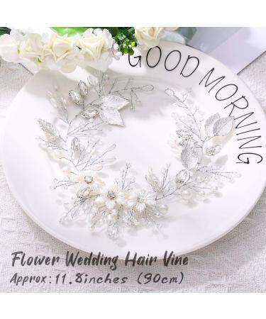 Unicra Silver Bride Flower Wedding Hair Vine with Pearls - Bridal Hair Accessories for Women and Girls - Buy Online on GoSupps.com