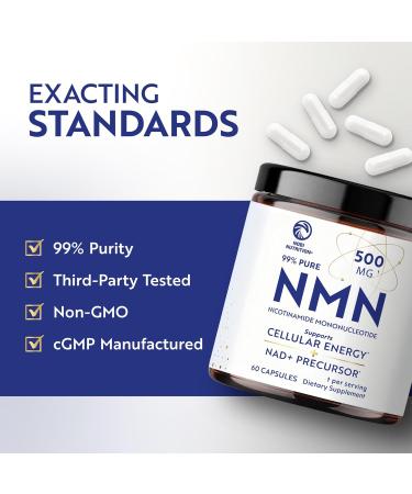 NMN Supplement 500mg | 99% Pure | NAD+ Precursor for Cellular Energy Longevity Repair and Healthy Aging Support | Third-Party Tested & Non-GMO | Nicotinamide Mononucleotide | 60 NMN Capsules - Buy Online on GoSupps.com
