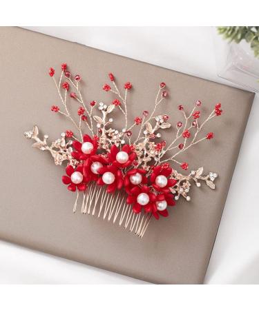 Beavorty Flower Hair Combs Wedding Side Comb Bridal Side Combs Wedding Hair Clip Pearl Comb Clip Crystal Headpiece Handmade Comb Crystal Hair Comb Floral Bridal Clip Manual Headgear Bride - Buy Online on GoSupps.com