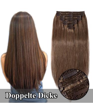 Premium Remy Clip-In Hair Extensions - 55cm Brown #030 Chestnut - 160g Real Hair Tresses for Long Smooth Styles - Buy Online on GoSupps.com