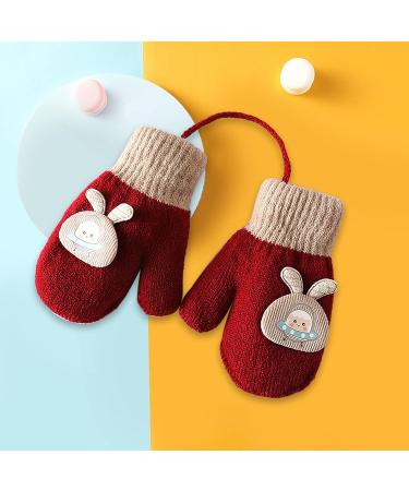Kids Cute Fox Knitting Full Finger Gloves - Winter Thermal Lining, 1-3 Yrs - Cartoon/Red - Buy Online on GoSupps.com