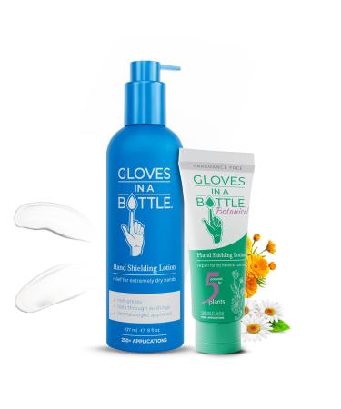 Gloves In A Bottle Non Greasy Healthcare Workers Hand Creams Hand Cream for Nurses Silicone Glove Cream Water-Resistant Barrier Dry Cracked Hands (Original 8 Oz Pump + Botanical 3.4 Oz)