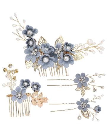NUOBESTY 4pcs Blue Wedding Bridal Hair Comb Set - Handmade Rhinestone Headpieces & Accessories - Buy Online on GoSupps.com
