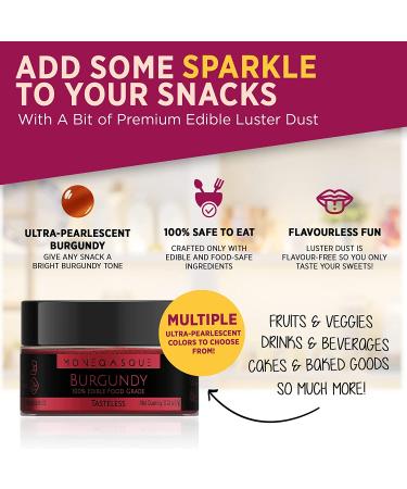 MONGASQUE Burgundy Luster Dust Edible Glitter for Drinks & Desserts 7g  Edible Burgundy Dust for Cakes & Edible Drink Glitter  No Gluten or Dairy  Vegan Burgundy Sprinkles for Cake Decorating & Chocolates - Buy Online on GoSupps.com