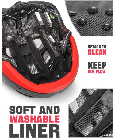 VICTGOAL Bike Helmet with USB Rechargeable Rear Light, Magnetic Goggles, Sun Visor | Black Red | Men Women Adult Cycling Helmet - Buy Online on GoSupps.com