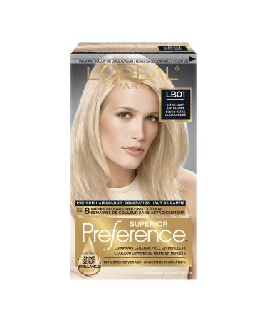 L Or al Paris Superior Preference Permanent Hair Color LB01 Ultra Light Ash Blonde 100% Grey Coverage Hair Dye 1 EA Ultra Light Ash Blonde 1 Count ( Pack Of 1 )