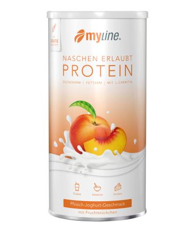 myline Protein Peach Yoghurt with Fruit Pieces - high-quality protein powder including recipe booklet - 400g can - Buy Online on GoSupps.com
