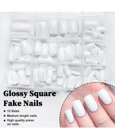 LoveOurHome 240pc White Press on Nails - Medium Square Fake Nails with Adhesive | Gel False Nail Tips for Women & Girls | Perfect Artificial Manicure Decor - Buy Online on GoSupps.com