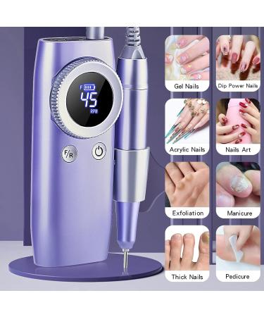 45000 RPM Rechargeable Electric Nail Drill for Acrylic Nails - Portable Cordless Efile with Bits Kit in Purple - Perfect for Manicure Salon or Home Use - Buy Online on GoSupps.com