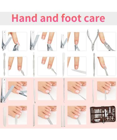 Coolzon 26-Part Professional Nail Clip Set | Stainless Steel Manicure & Pedicure Tools | Advanced Zip Pocket Design - Brown - Buy Online on GoSupps.com