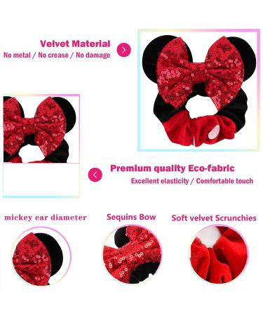 Sparkly Minnie Mouse Ear Scrunchies - 6 Pack Velvet Hair Scrunchies - Buy Online on GoSupps.com