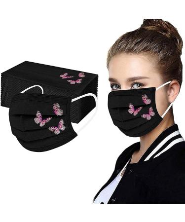 Butterfly Face Shield 50pcs Disposable Mouth Cover Breathable 3 Layer Dust Face Bandanas for Adult Men & Women A One Size - Buy Online on GoSupps.com