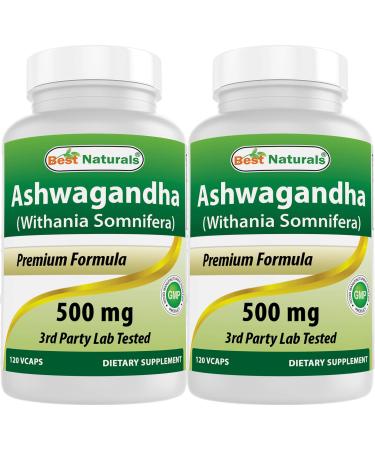 Best Naturals 2 Pack Ashwagandha Capsules for Relaxing Stress and Mood 500 mg 120 Count (Total 240 Capsules)