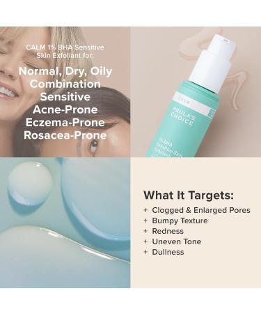 Paula s Choice CALM 1% Sensitive Skin BHA Liquid Exfoliant Salicylic Acid Lotion for Large Clogged Pores Calms Soothes Redness Suitable for Rosacea-Prone Eczema-Prone Skin Fragrance-Free 3.3oz - Buy Online on GoSupps.com