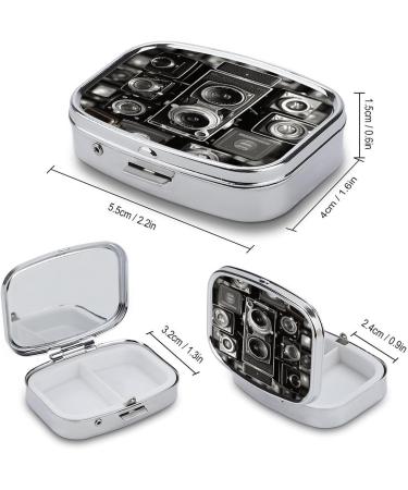 Vintage Camera Print Pill Box | 2 Compartment Portable Medicine Organizer | Decorative Metal Pill Case for Pocket & Purse - Buy Online on GoSupps.com