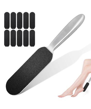 COCOMAX Foot File Callus Remover for Feet Stainless Steel Pedicure and Dual Sided Foot Files Hard Skin Remover Professional Foot Care Tool with Ten Free Refill Grits Double-Sided Replacement Pads