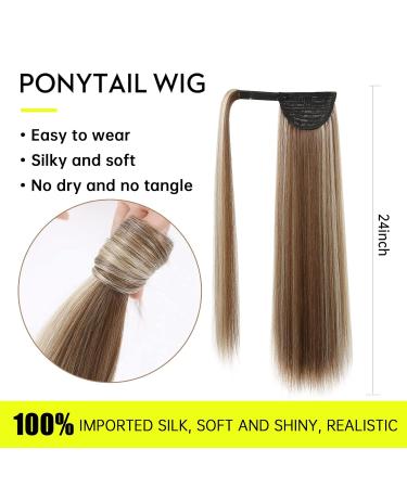 Oefei 24-Inch Blonde Brown Mixed Ponytail Extension - Long Straight Synthetic Hair with Velcro Fastener for Natural Women's Hairstyles - Buy Online on GoSupps.com