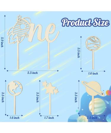 Haooryx 5pcs Outer Space Wood ONE Cake Toppers - Rocket 1st Birthday Cake Topper Wood Star Planet Cupcake Decor Outer Space DIY Cake Toppers Decor for Kids 1st Birthday Baby Shower Party Favor - Buy Online on GoSupps.com