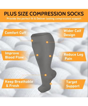 3 Pairs 20-30 mmHg Plus Size Compression Socks for Men & Women | Wide Calf Knee-High Flight Stockings 4XL | Circulation Support | Black White Gray 3PCS - Buy Online on GoSupps.com