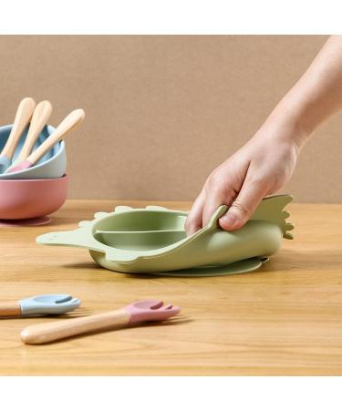 Silicone Baby Feeding Set - Dinosaur Shape Bib & Plate | Baby Suction Dishes - Green (SB008) - Buy Online on GoSupps.com