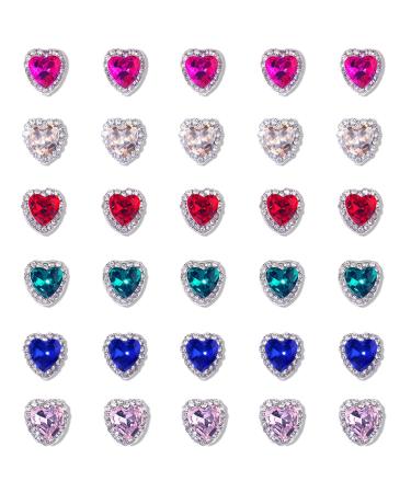 qiipii 30 Pcs Heart Nail Charms for Nails Valentine's Day 3D Heart Nail Rhinestones Nail Gems 6 Color Love Crystal Diamond Alloy Nail Art Jewelry Supplies for Acrylic Nails Wedding Crafts Manicure 30 Silver Heart Charms