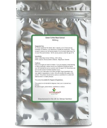 Green Coffee Bean Extract 90 Capsules - 1000mg - Natural Energy & Diet Pills for Keto & Vegan Diet - Made in UK - Buy Online on GoSupps.com
