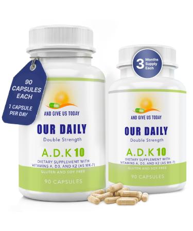 Daily Vites ADK 10 Vitamin Supplement 180 Capsules High Potency Vitamin A D3 10 000 IU & K2-MK7 Physician Formulated for Bone Heart & Immune Support Non-GMO Gluten Free (2 Pack) 90 Count (Pack of 2)