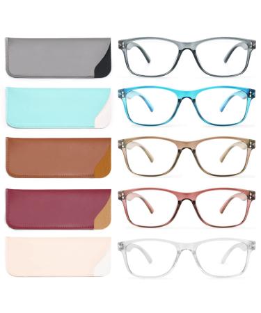 Fetrrc Reading Glasses Blue Light Blocking, Computer Readers for Women/Men, Anti Glare/Fatigue Clear Fashion Square Eyeglasses 5 Pairs (Mix Colors, 2.0) Mix 2.0 x