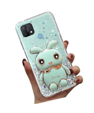 Tivenfezk Nadoli for Oppo Realme C21 Hase Hidden Stand Shell caricature glitter rabbits stand Soft silicone bling cell phone case transparent protective cover Oppo realme C21 green