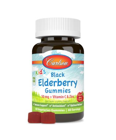 Carlson - Kid's Black Elderberry Gummies. with Vitamin C & Zinc Immune Support 60 Gummies