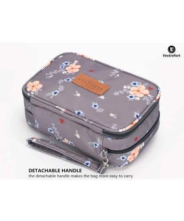 Small Gray Makeup Bag with Brush Organizer - Waterproof Cosmetic Bag for Purse Travel - Women's Toiletry Bag with Detachable Handle - Buy Online on GoSupps.com